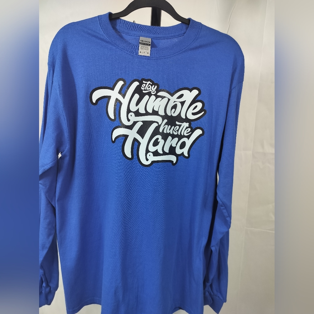 Blue Lng Sleeve Stay Humble Hustle Hard Tee Sz Medium